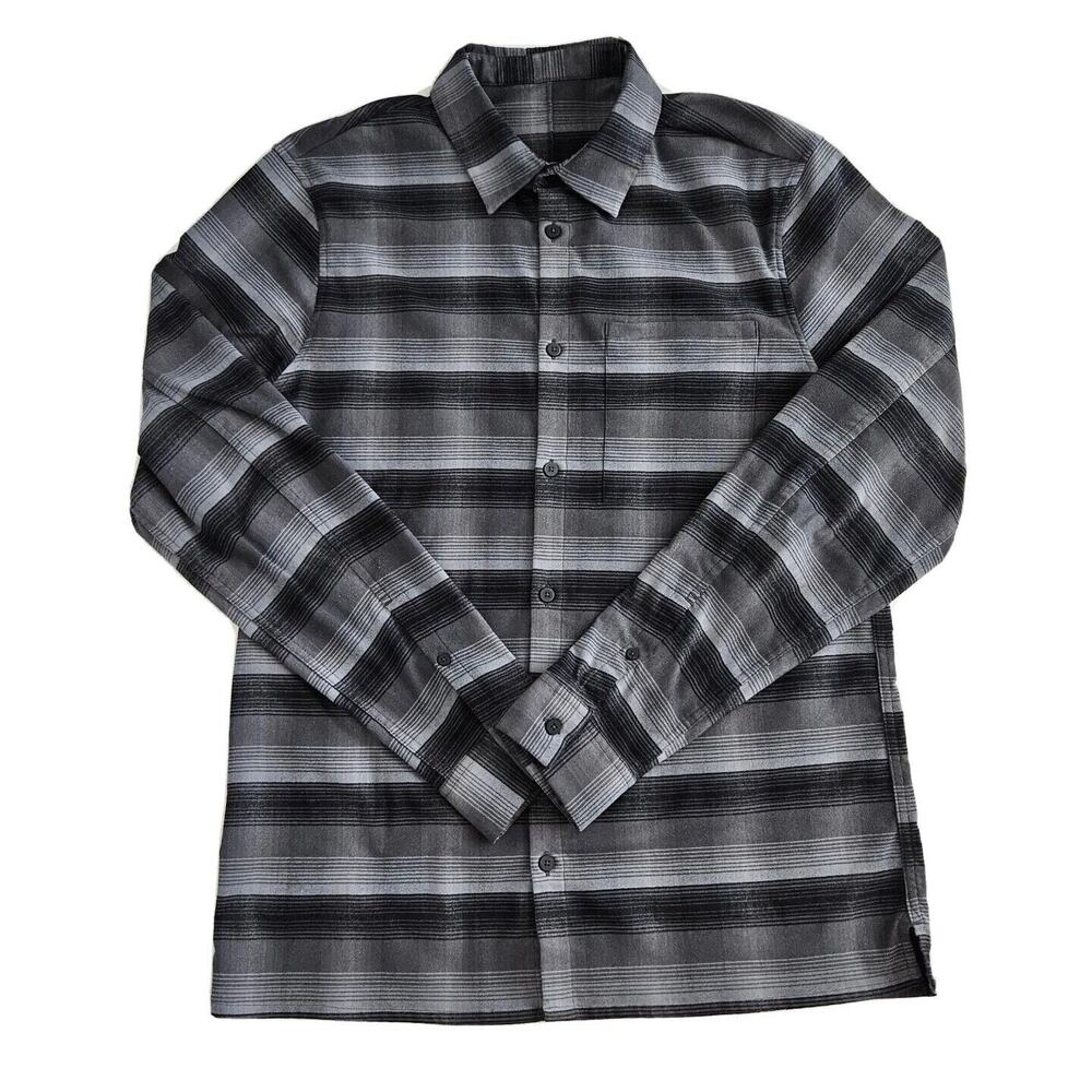 Lululemon Mens Medium Plaid Masons Peak Flannel Button Up Shirt Long Sleeve Gray